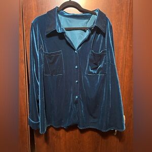 SHEIN Teal Velvet Button Down Shirt